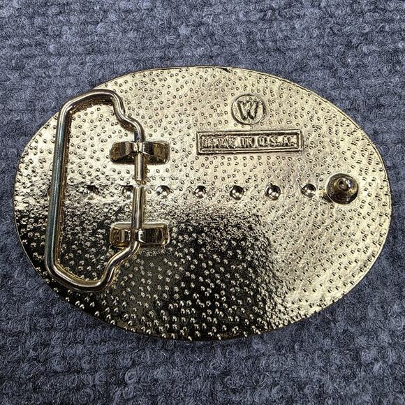 Bald Eagle Mountain Scene Belt Buckle Made in USA Western Gold Trim Wildlife VTG - Picture 6 of 10